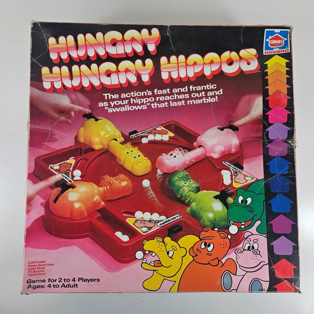 Vintage Hungry Hungry Hippos Board Game 1980 Hasbro Milton Bradley Retro Toy Y2K